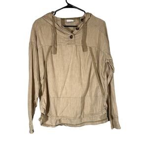 Columbia Beige Long Sleeve Hooded Cotton Hemp Blend Hiking Shirt Women Sz S